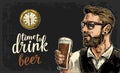 Hipster holding a glass of beer and antique pocket watch Royalty Free Stock Photo