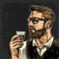 Hipster holding a glass of rum