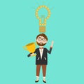 Hipster holding the trophy and have ideas for make money for success.illustratoion EPS 10.