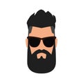 Hipster icon. The head of a brutal brunette man with a beard in sunglasses with brown frames.