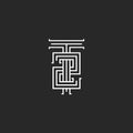 Hipster initials T2 logo, combination letter T number 2 linear black and white minimal style Royalty Free Stock Photo