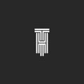 Hipster Initials TH or HT logo original wedding creative emblem, letters T and H line art black and white style