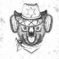 Hipster animal koala. Hand drawing Muzzle of koala