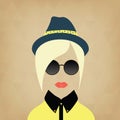 Hipster lady. Accessories hat, sunglasses, collar.
