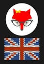 Hipster lady fox with British flag.