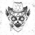 Hipster animal lemur. Hand drawing Muzzle of animal lemur