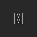 Hipster letter M logo monogram, mockup thin line graphic style, minimal emblem business card template