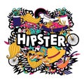 Hipster lifestyle symbols composition flat poster