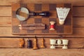 Hipster lifestyle. Vintage and modern objects collection. View from top