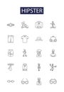 Hipster line vector icons and signs. Retro, Artsy, Indie, Boho, Unconventional, Bohemian, Eclectic, Sustainable outline