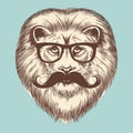 Hipster lion with eyeglasses and mustache