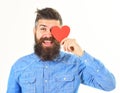 Hipster in love celebrates valentines day with valentine card