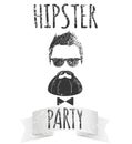 Hipster male with eyeglasses with lettering - Hipster party. Fashion vintage Vector illustration for logo, poster and t