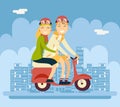 Hipster Male Female Couple Characters Riding