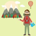 Hipster man with backpack outdoor traveling