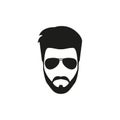 Hipster man beard face with glasses icon in flat. Vector modern sketch Royalty Free Stock Photo