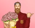 Hipster man with bouquet of roses vector