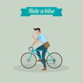 Hipster man character riding a bike