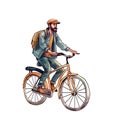 hipster man cycling with backpack