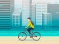 Hipster man cycling his fixie bike. design character. vector