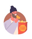 Hipster man eating potato chips Royalty Free Stock Photo