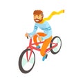 Hipster man enjoying cycling, sport lifestyle, riding, relax cartoon vector Illustration