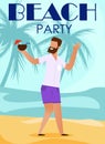 Hipster Man with Exotic Cocktail Dance on Beach Royalty Free Stock Photo