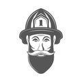 Hipster man in fireman hat vector illustration in monocrome vintage style.