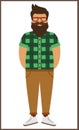 Hipster man flat icon with beard
