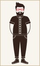 Hipster man flat icon silhouette - a man with a mustache, beard and glasses, wearing an in a shirt, pants and sneakers.