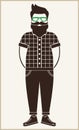 Hipster man flat icon silhouette - a man with a mustache, beard and glasses, wearing an in a plaid shirt, pants and sneakers