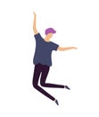 Hipster Man with Purple Hair Happily Jump in Dance Royalty Free Stock Photo