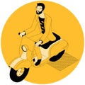 Hipster man riding scooter motor bike