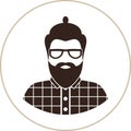 Hipster man silhouette, flat icon - a man with glasses, mustache and beard, wearing an in a plaid shirt.