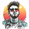 Hipster man with sunglasses. Vector illustration in sketch style. Royalty Free Stock Photo