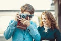 Hipster man wants to take a picture Royalty Free Stock Photo