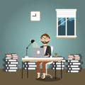 Hipster man working hard in the late night Royalty Free Stock Photo