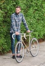Hipster mand with beard and his fixie bike Royalty Free Stock Photo