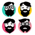 Hipster Men Avatars Set. Vector Man with Beard