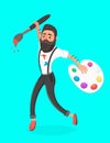 Hipster men with paint brush and palette jumping. Creative thinking. Concept idea.. Vector illustration in cartoon style