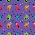 Hipster Monster Seamless Pattern