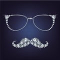 Hipster mustache and glasses made up a lot of diamonds