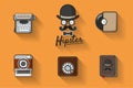 Hipster with mustache. Hipster icon theme vintage set