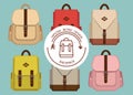 Hipster pack pattern with retro fashion trendy school backpacks, illustration.fabric, style, fashion vintage canvas backpac