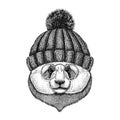 Hipster Panda Cute bamboo bear Image for tattoo, logo, emblem, badge design