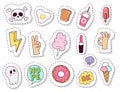 Hipster patches elements hand drawn cute fashionable stickers doodle pop art sketch pins and comic badges vector