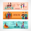 Hipster People Flat Banner Set