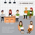 Hipster people working in the co-working space infographics Royalty Free Stock Photo