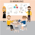 Hipster people working in the co-working space infographics Royalty Free Stock Photo