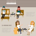 Hipster people working in the co-working space infographics Royalty Free Stock Photo